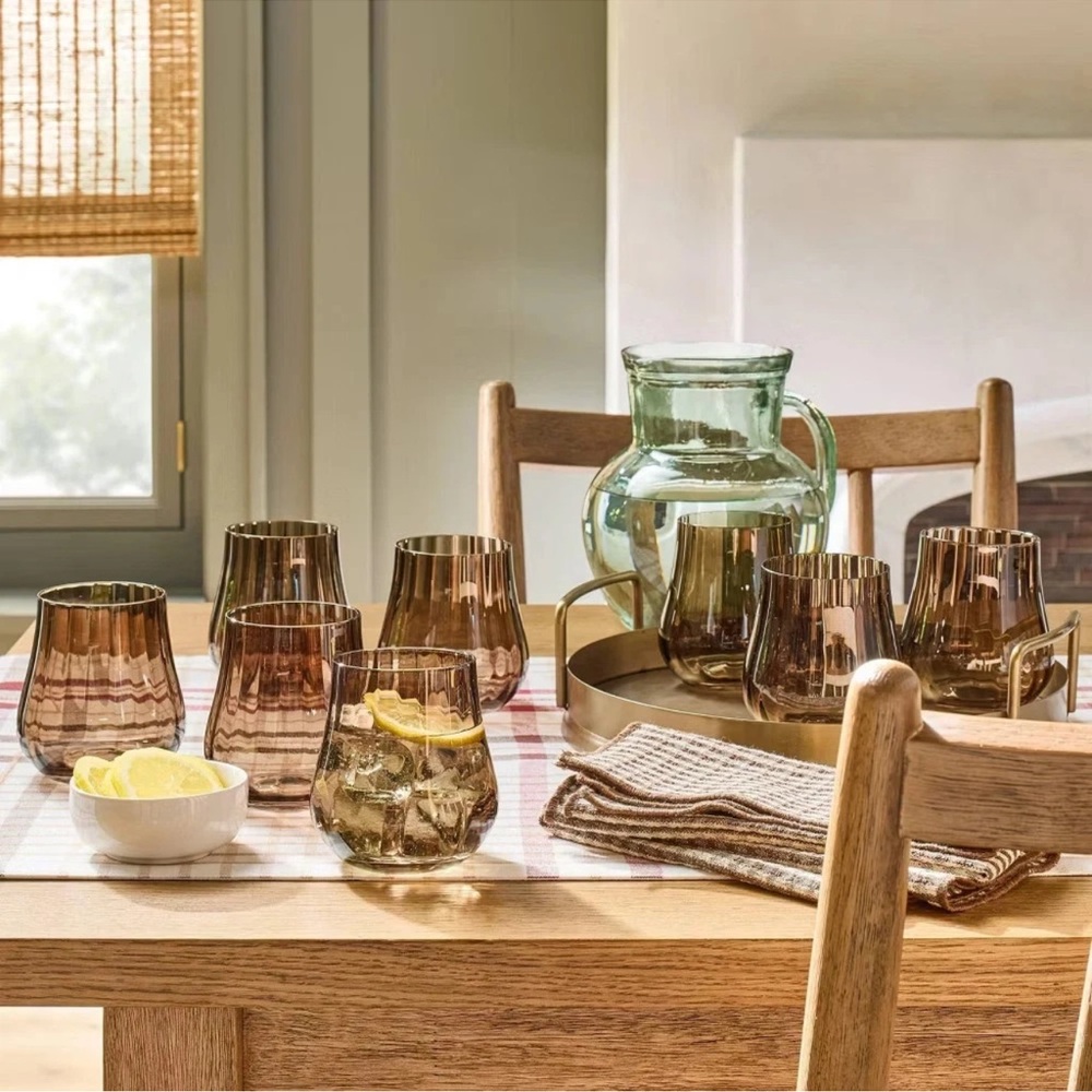 **Set of 4** Hearth & Hand Stemless Wine 14oz Short Water Glasses Brown NEW - Picture 2 of 5